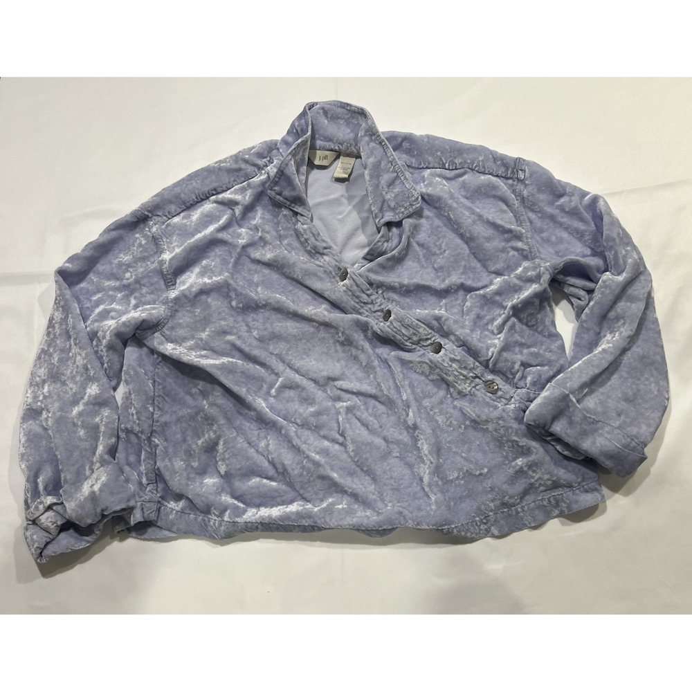 J Jill Crushed Velvet Blouse Womens ML Gray Wrap Front